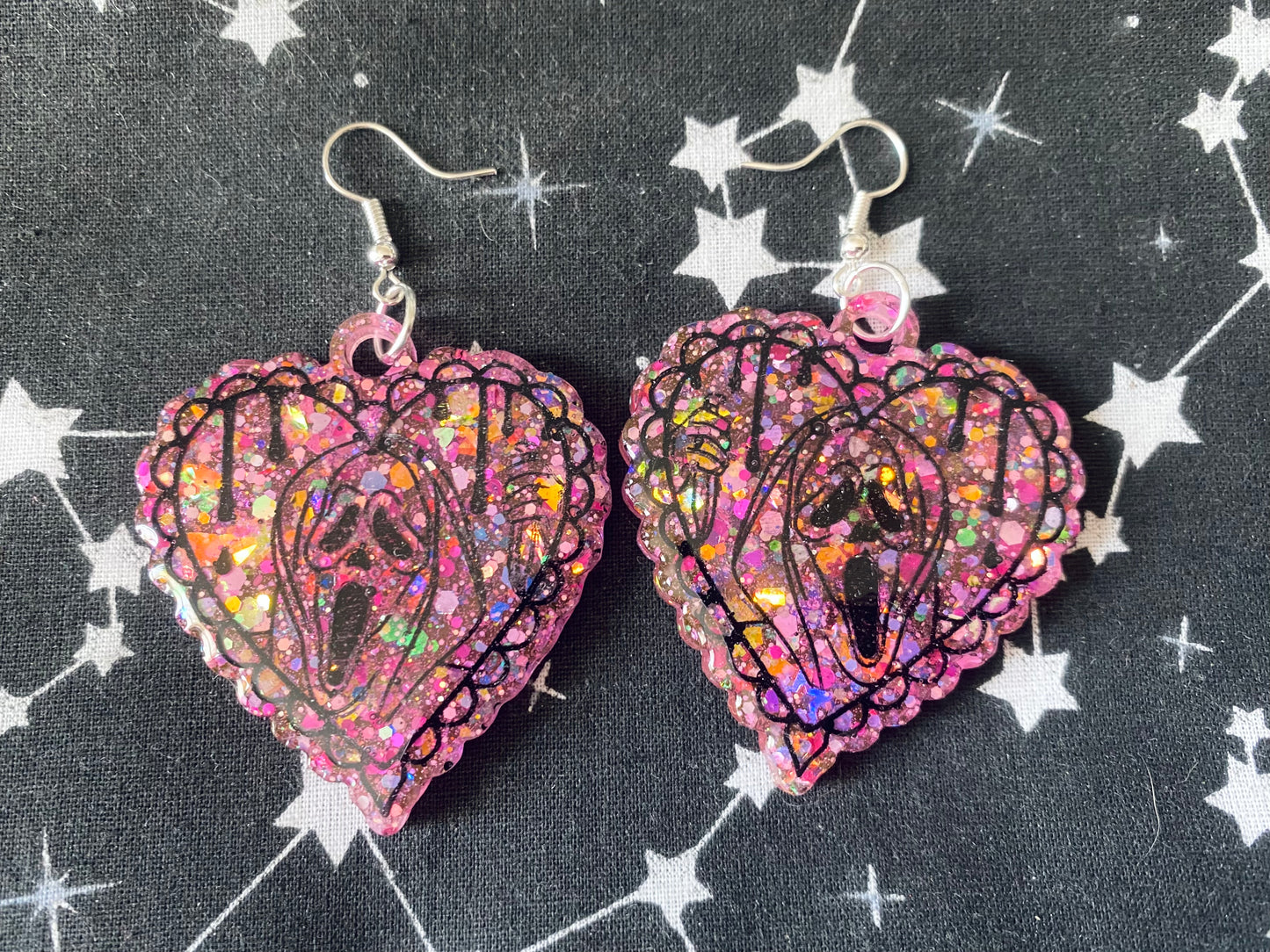 Ghoul Face Heart Earrings