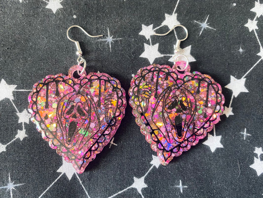 Ghoul Face Heart Earrings