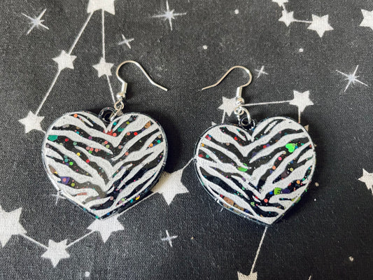 Heart Zebra Print Earrings