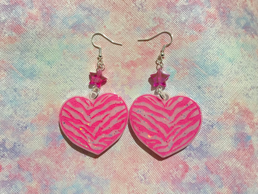 Valentines Zebra Print Heart Earrings