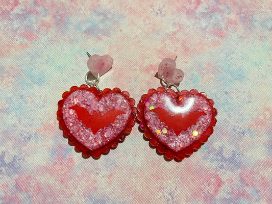 Valentines Frilly Bat Heart Earrings