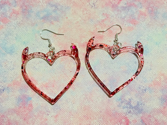 Valentines Devil Heart Earrings