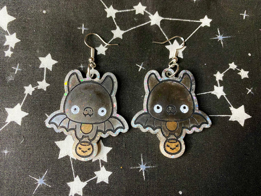 Bat Holding Pumpkin Earrings