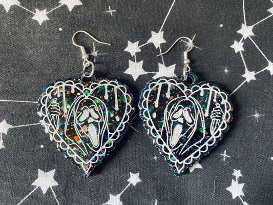 Ghoul Face Heart Earrings