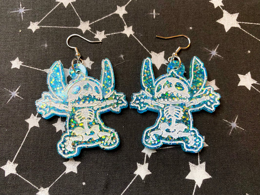 Blue Alien Skeleton Earrings