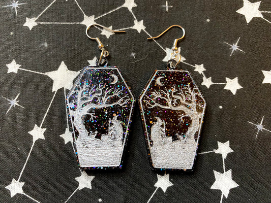 Spooky Coffin Scenery Earrings