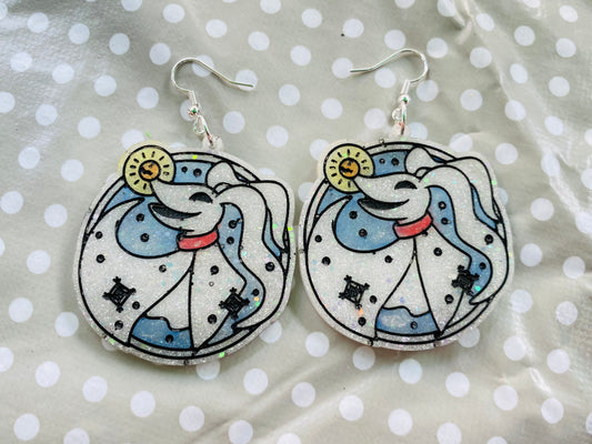 Snowy Ghost Dog Earrings