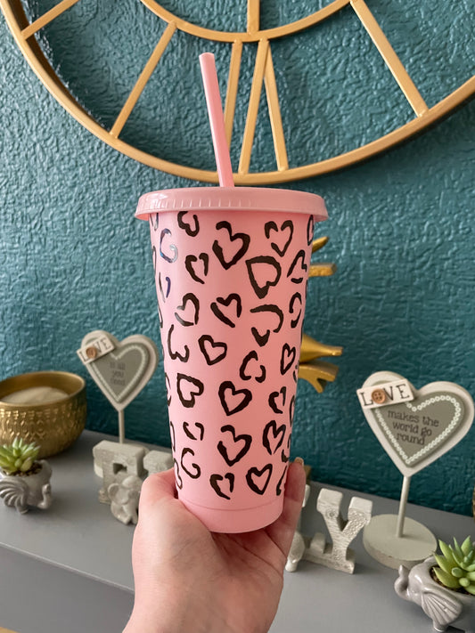 Leopard Print Heart Cold Cup